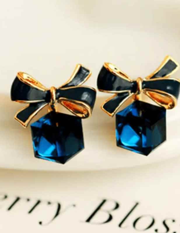 Blue Stone Bow Earring