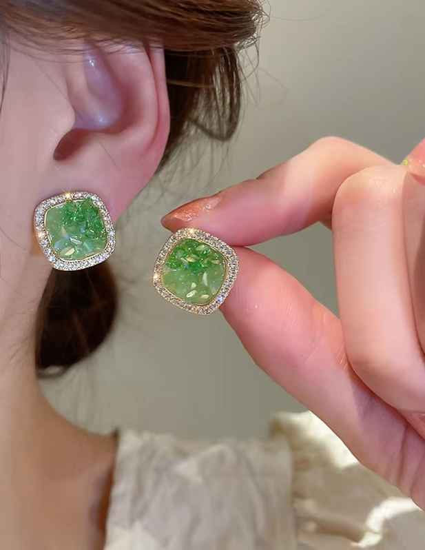 Large Green Stone Earrings