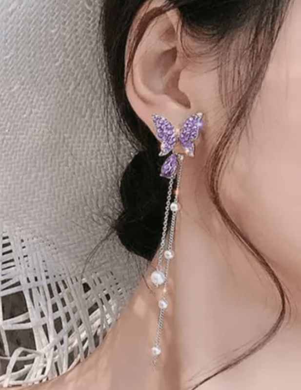 Long Purple Butterfly Earrings buy