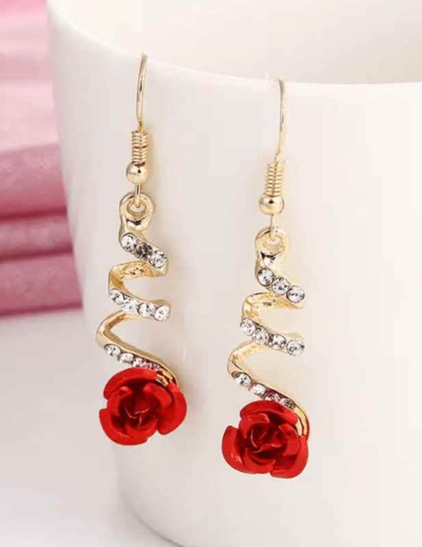 Long Red Rose Earrings