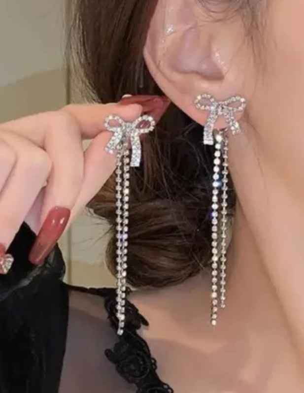 Long Ribbon Bow Earrings buy at wooshanta