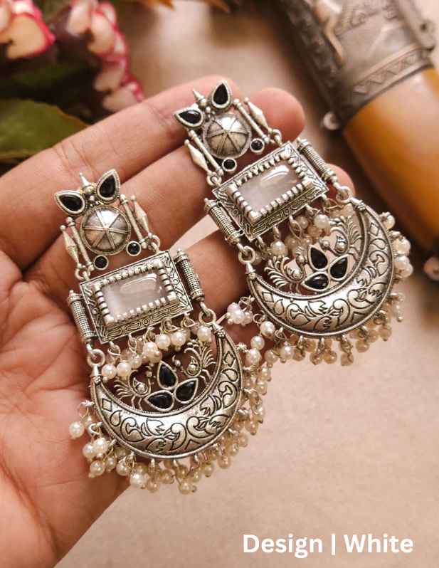 Antique Chandbali Earrings white