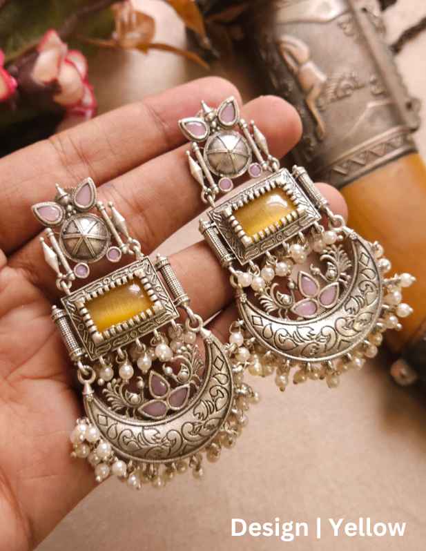 Antique Chandbali Earrings yellow