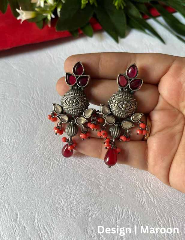 Antique Oxidised Earrings maroon