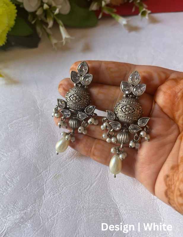 Antique Oxidised Earrings white