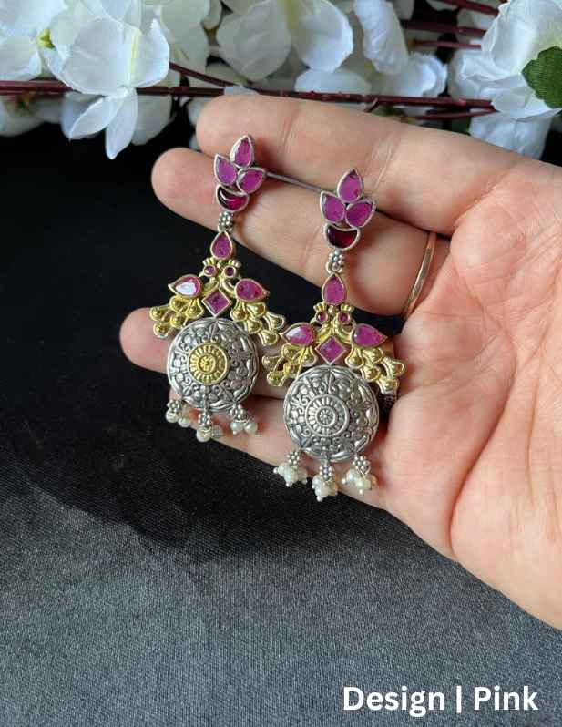 Antique Oxidized Earrings For Women And Girls pink