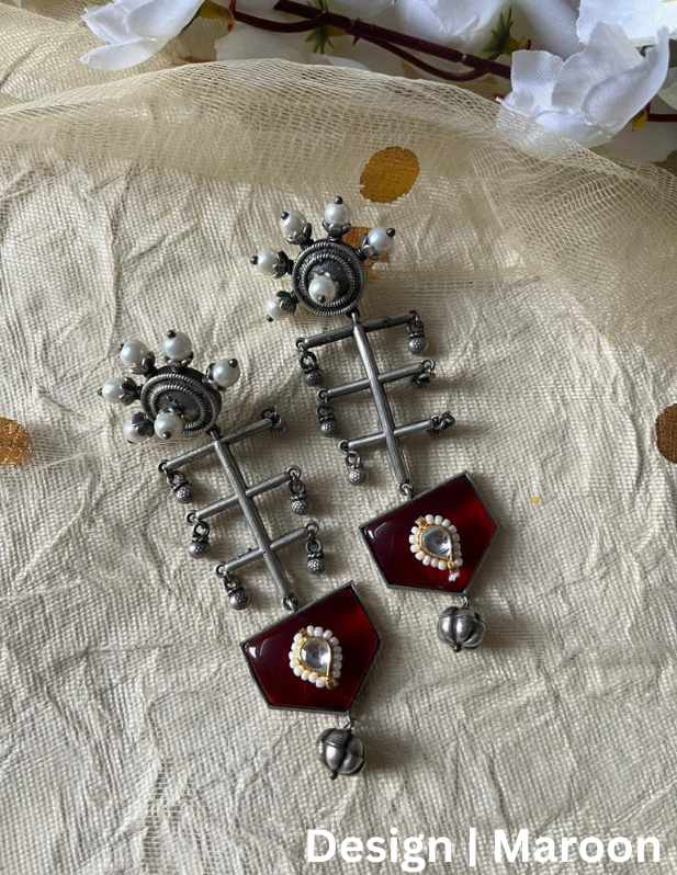 Antique Oxidized Stone Earrings maroon shop now