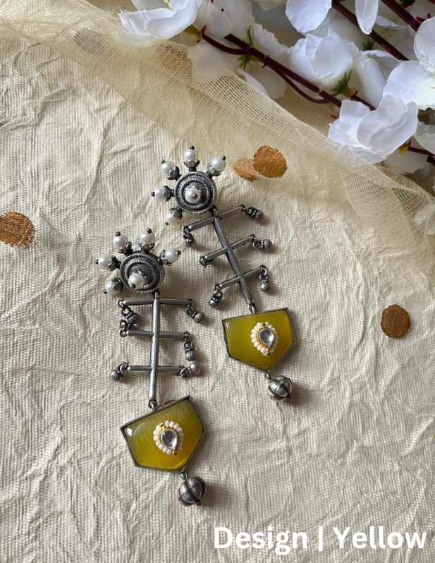 Antique Oxidized Stone Earrings yellow shop now