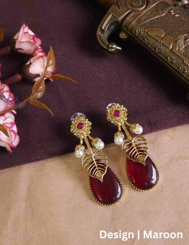 Antique Polish Earrings maroon