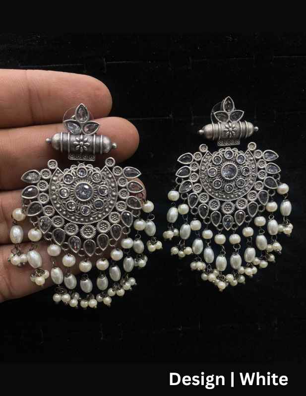 Beaded Oxidised Earrings white