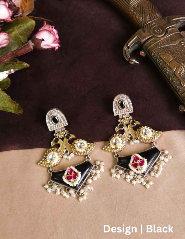 Big Kundan Chandbali Earrings black