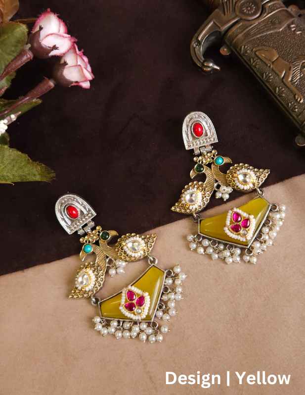 Big Kundan Chandbali Earrings yellow