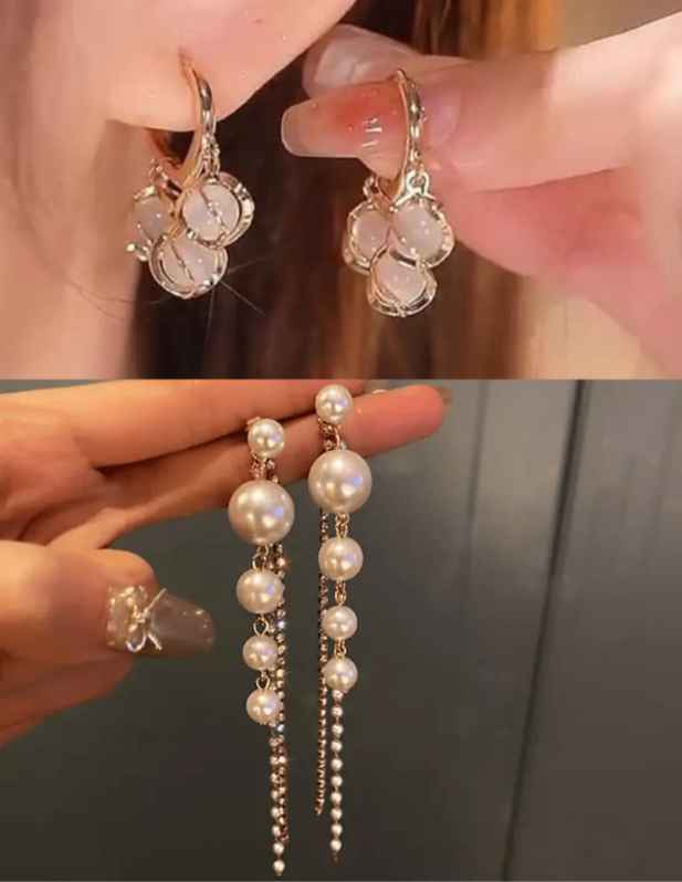 Combo of Drop Studs And Long Pearl Earrings shop