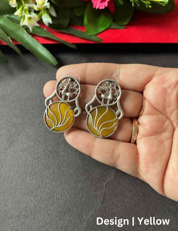 Deer With Stone Earrings yellow