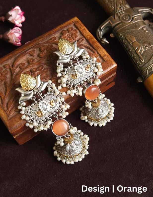 Dual Tone Jhumkas Earrings orange