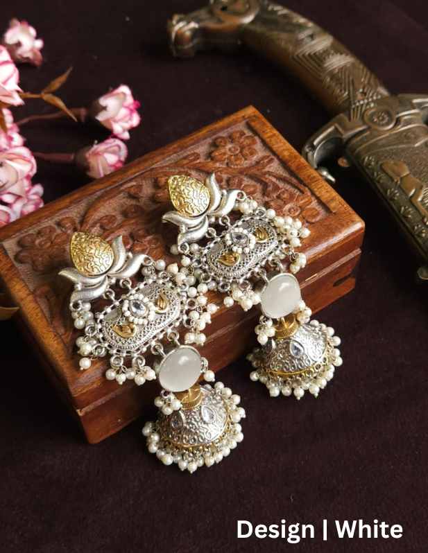 Dual Tone Jhumkas Earrings white