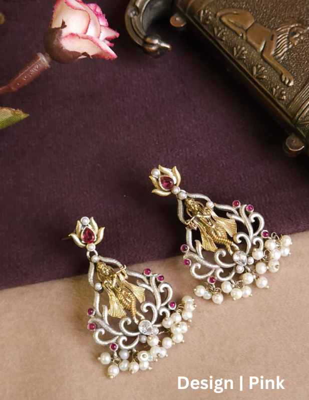 Dual Tone Krishna Earrings pink