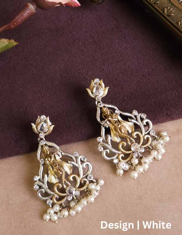 Dual Tone Krishna Earrings white