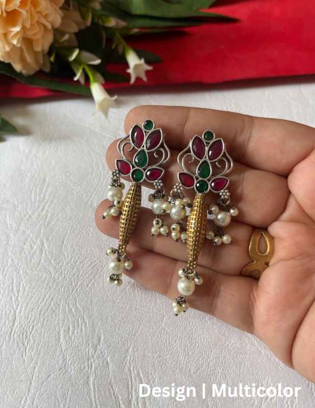 Ethnic Oxidised Earrings For Girls multicolor