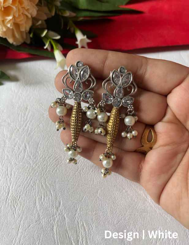 Ethnic Oxidised Earrings For Girls white