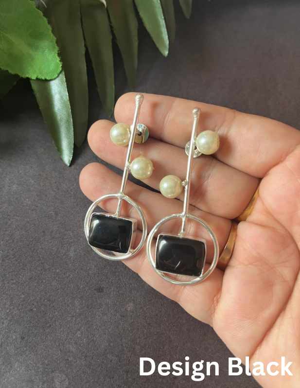 Fancy Long Stone Earrings black