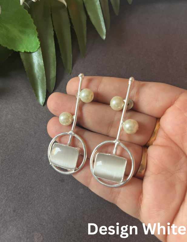 Fancy Long Stone Earrings white