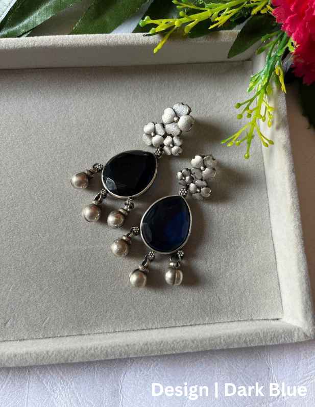 Fancy Oxidised Jhumka Earrings dark blue