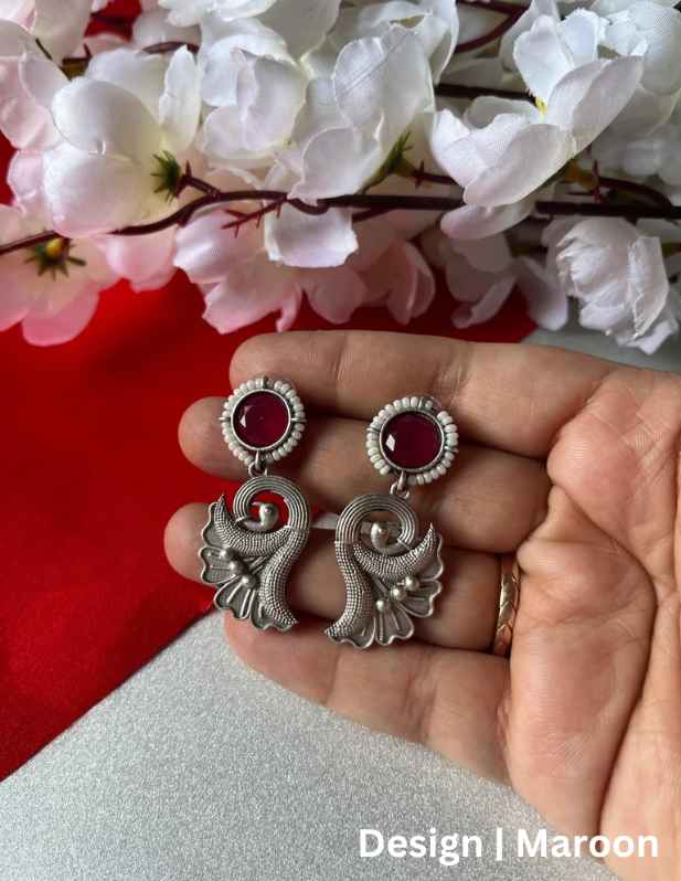 Fancy Peacock Earrings maroon