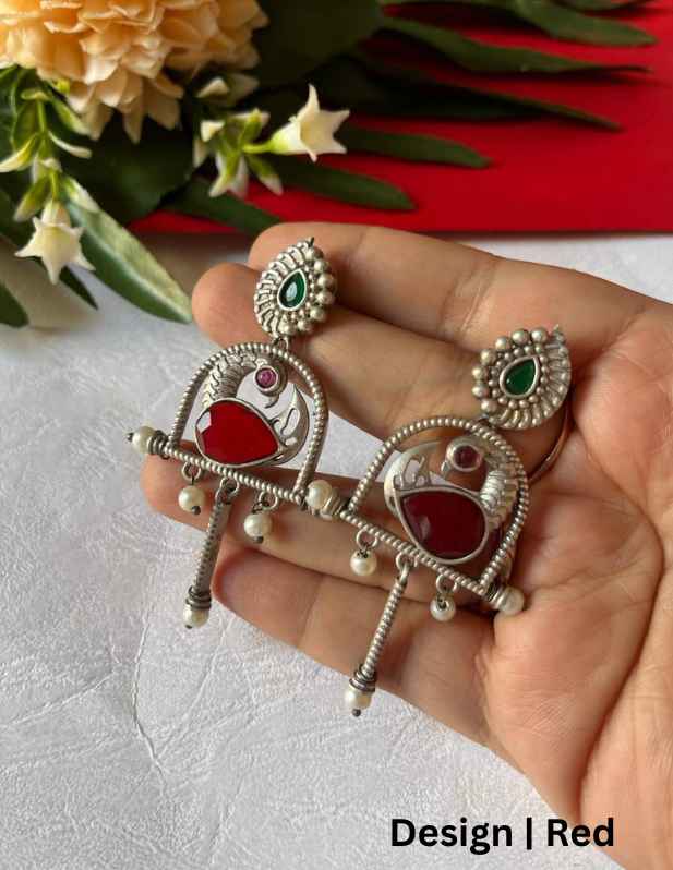 Fancy Peacock Jhumka Earrings red