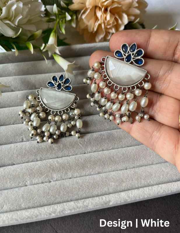 Fancy Pearl And Stone Earrings white