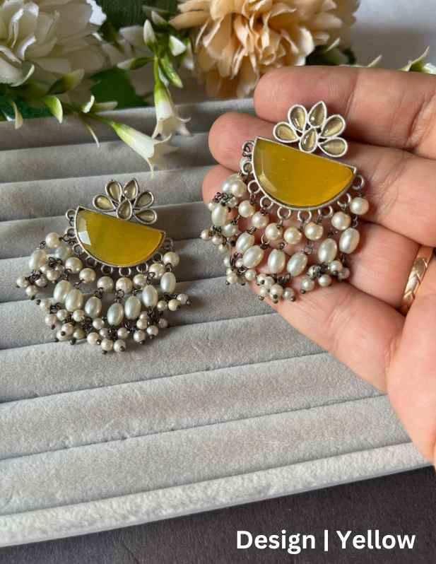 Fancy Pearl And Stone Earrings yellow