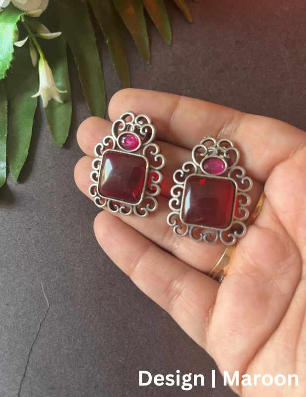 Fancy Single Stone Earrings maroon