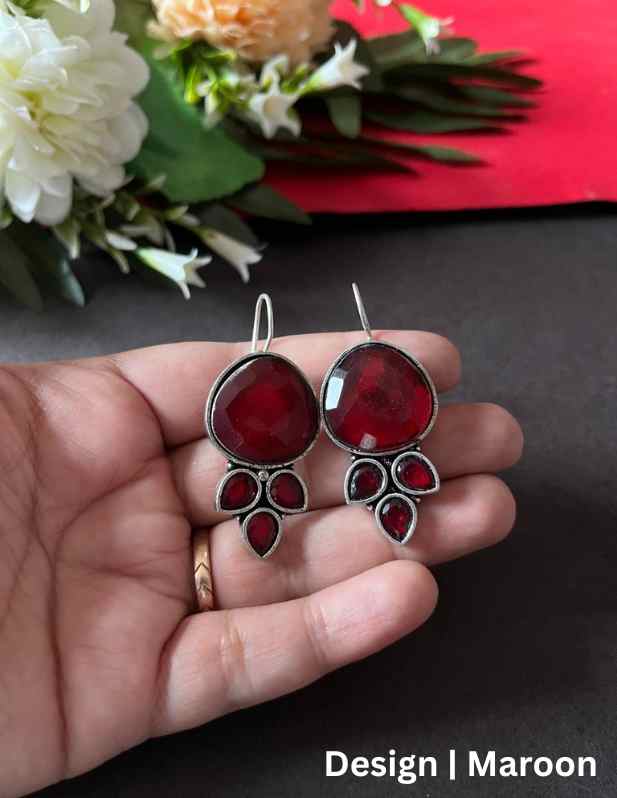 Fancy Stone Earrings maroon