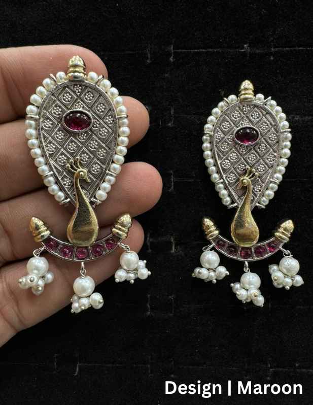 Golden Peacock Jhumka Earrings maroon