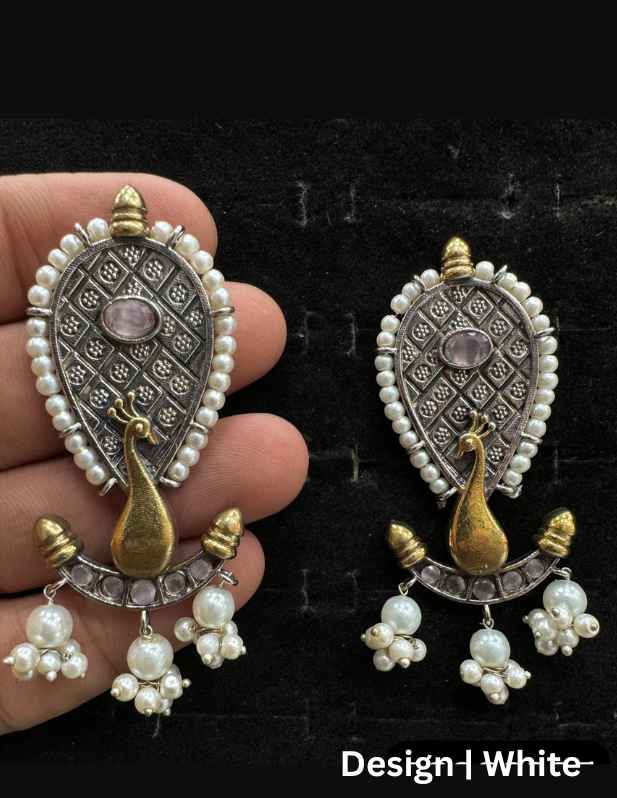 Golden Peacock Jhumka Earrings white