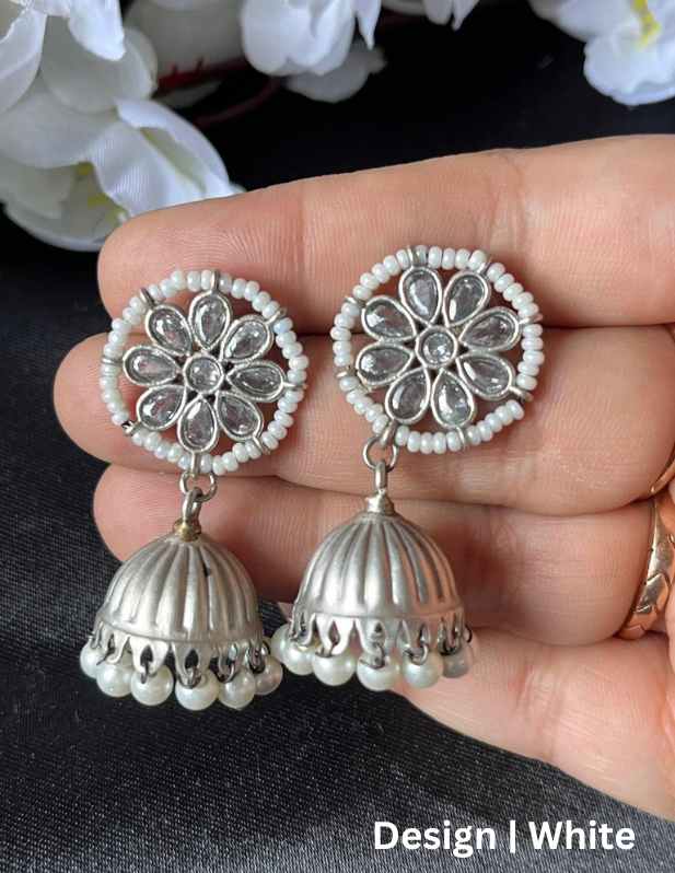 Jhumka Oxidised Earrings For Girls white