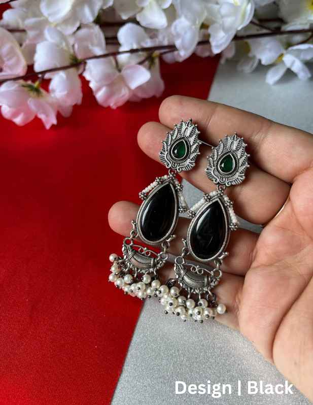 Long Oxidised Earrings For Women black