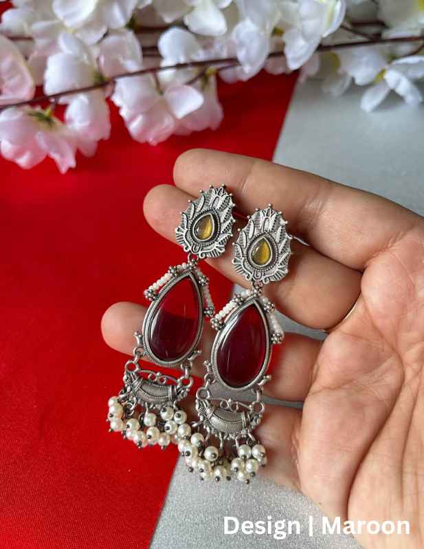 Long Oxidised Earrings For Women maroon