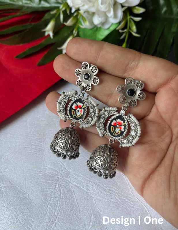 Long Oxidised Jhumka Earrings one