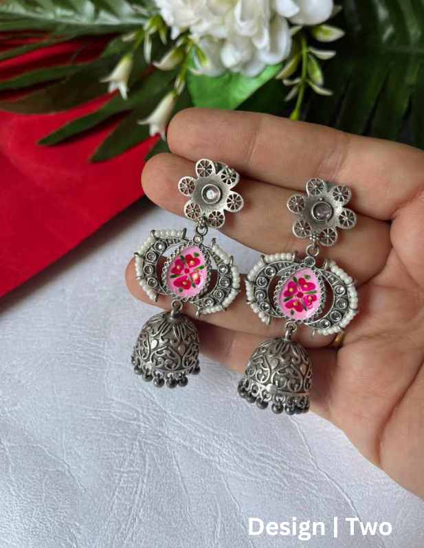 Long Oxidised Jhumka Earrings two