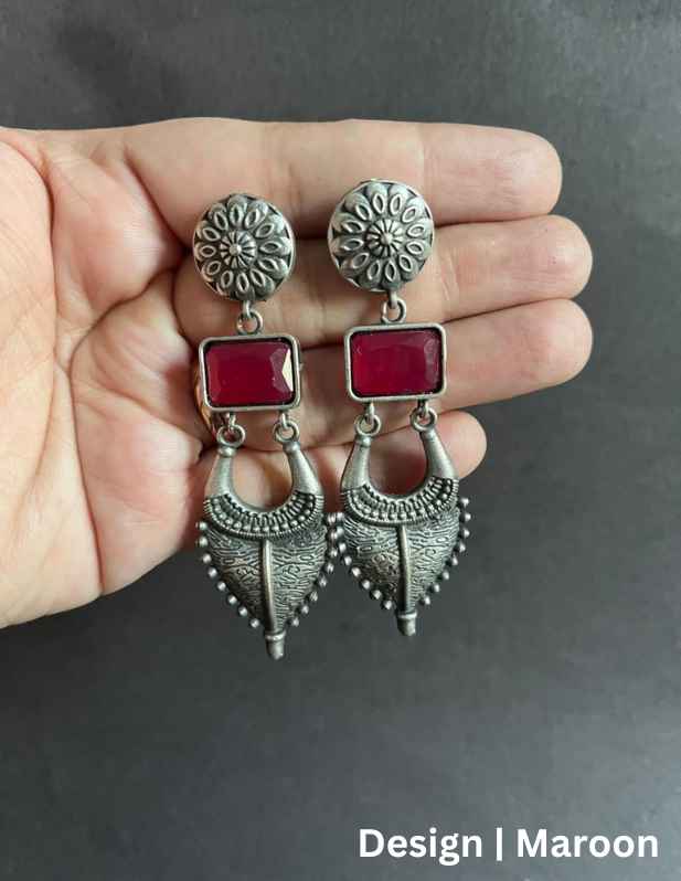 Oxidised Antique Earrings For Women maroon