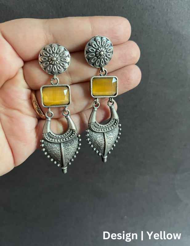 Oxidised Antique Earrings For Women yellow