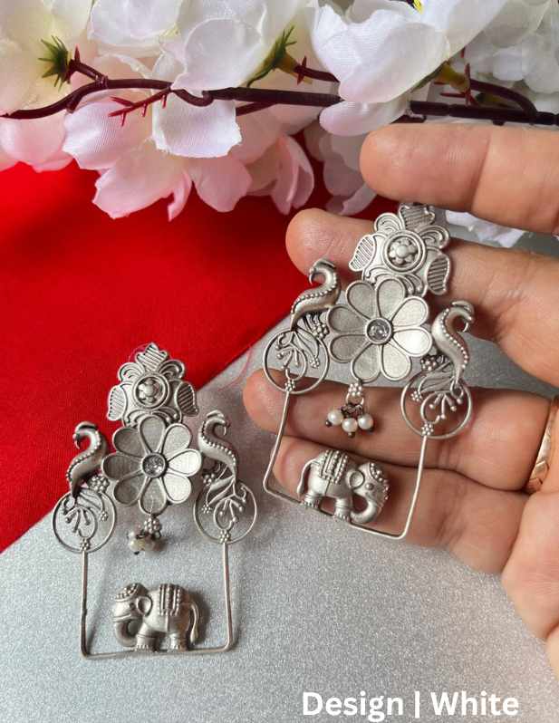 Oxidised Elephant Earrings white