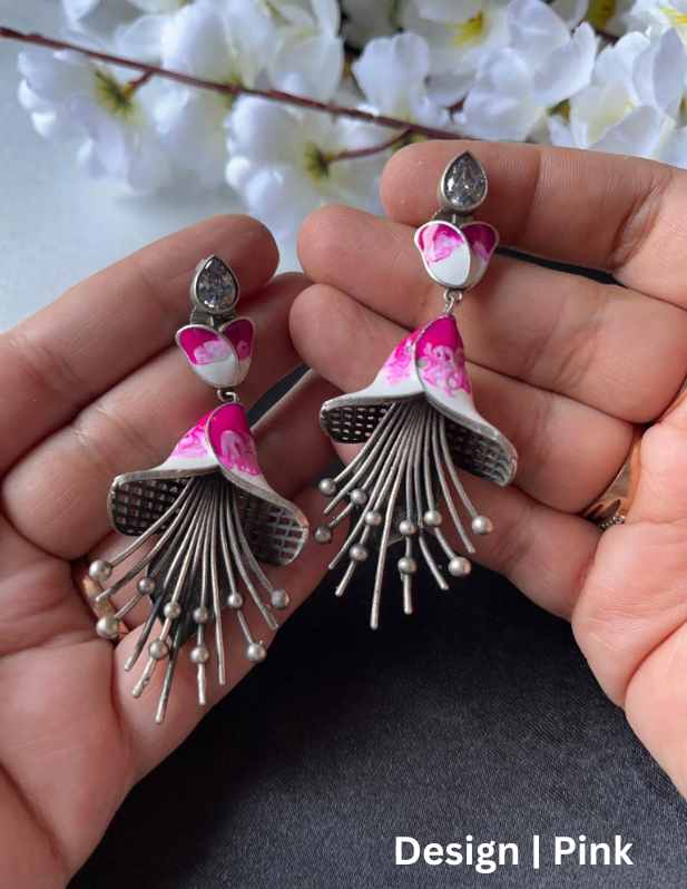 Oxidised Flower Earrings pink