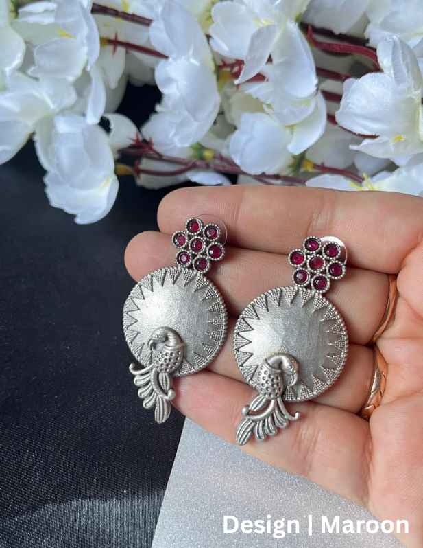 Oxidised Peacock Earrings maroon