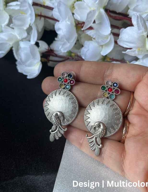 Oxidised Peacock Earrings multicolor