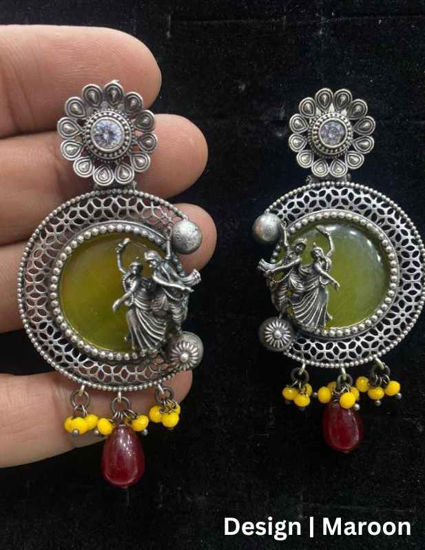 Radha Krishna Earrings maroon