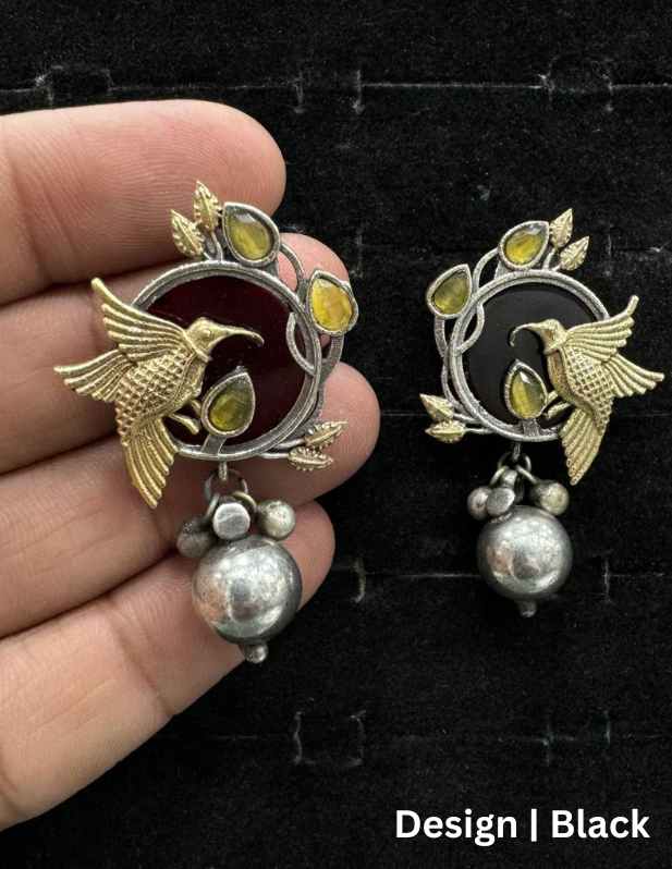 Small Golden Bird Earrings Black