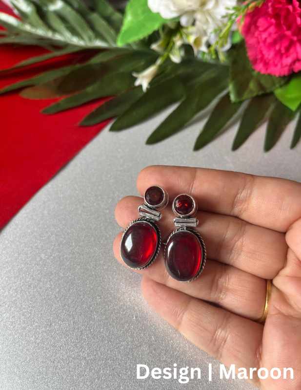 Small Stone Earrings maroon