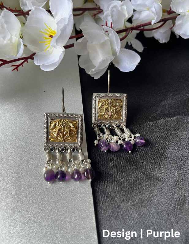 Square Shape Earrings purple